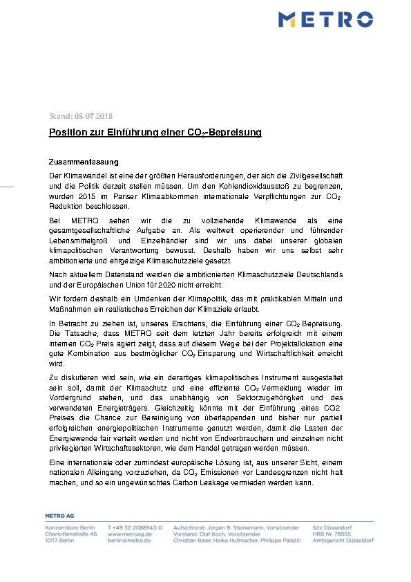 DETAILLIERTE METRO-POSITION CO2-BEPREISUNG
