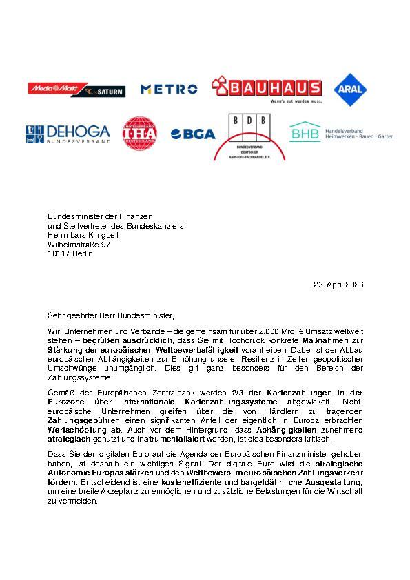 Brief an den Bundesminister der Finanzen und Stellvertreter des Bundeskanzlers zu Gebühren für Firmenkarten
