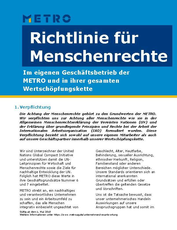 Richtlinie für Menschenrechte METRO AG