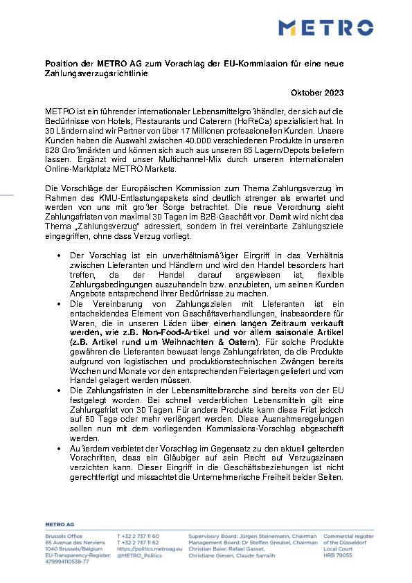 METRO Position | Late Payments Regulation