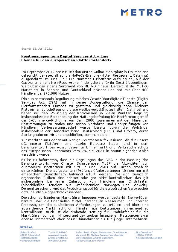METRO Positionspapier DSA