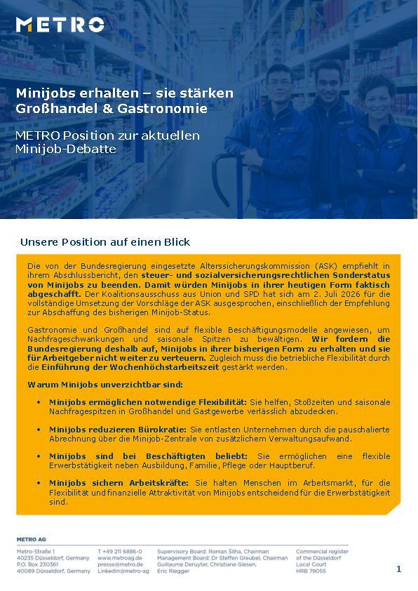 METRO Position zur aktuellen  Minijob-Debatte